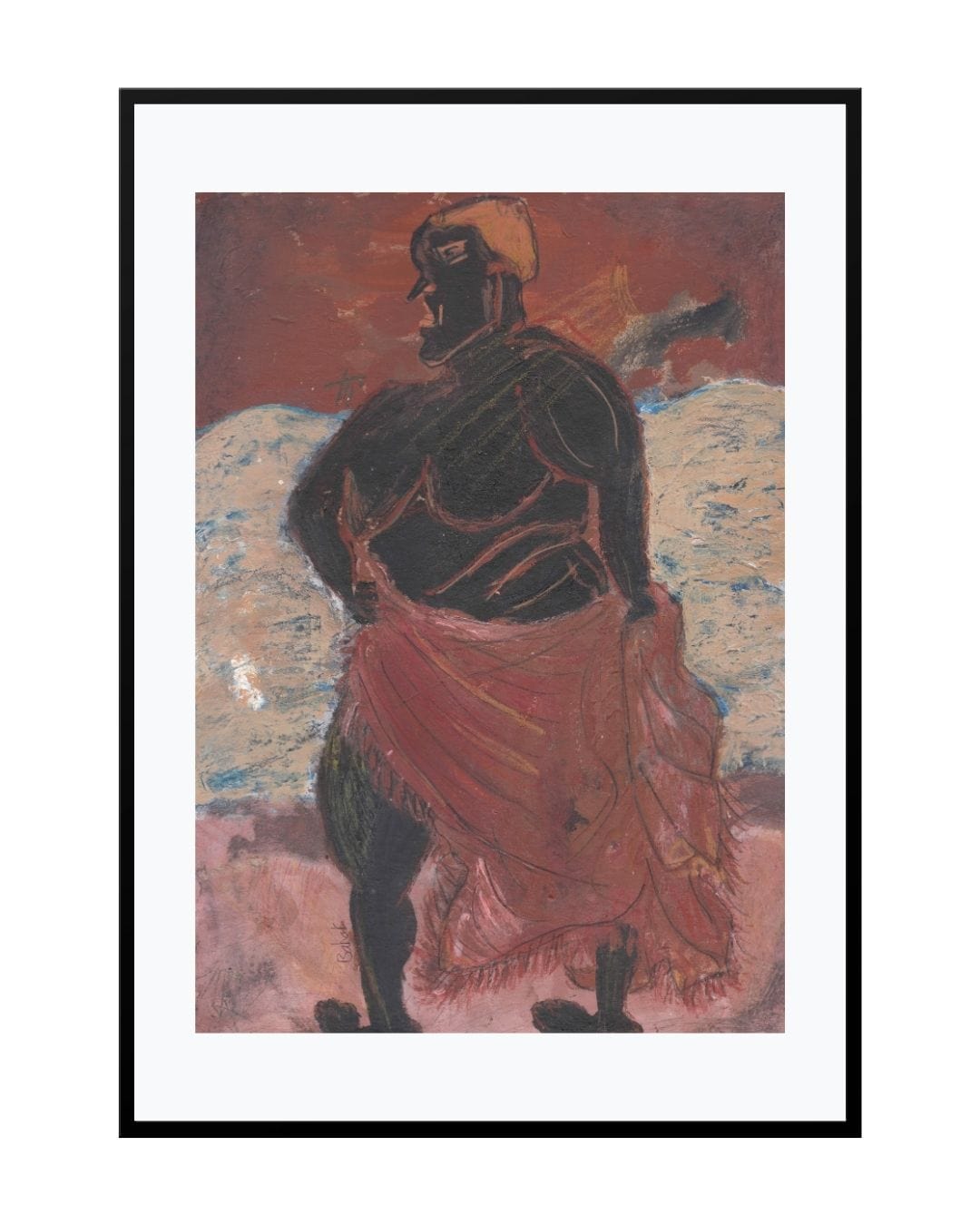Expressionist painting titled "Bullfighter," featuring a bold woman holding a red cloth with strength and resolve